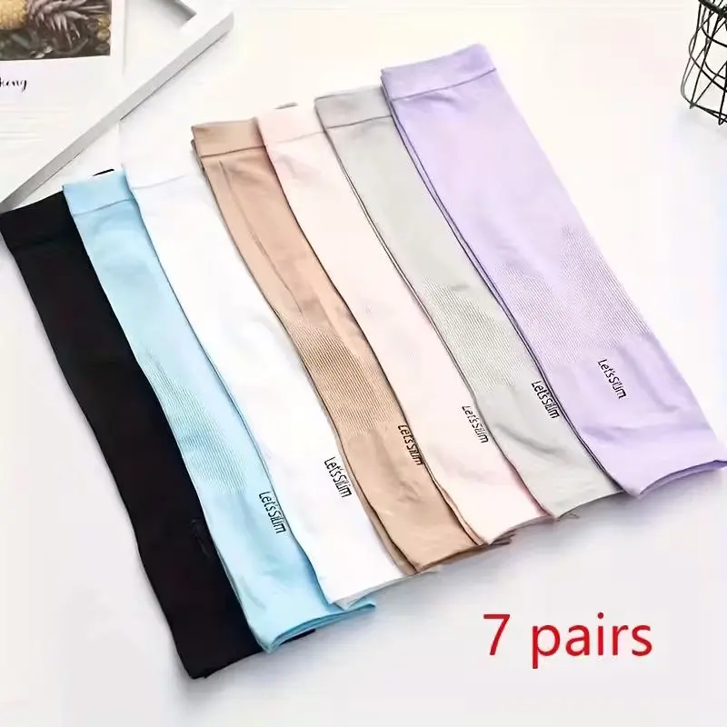 UPF 50+ UV Protection Cooling Arm Sleeves 7 Pairs, Breathable Ice Silk Arm Covers with Thumb Holes, Sun Protection Sleeves Ideal for Driving, Golfing, Fishing, Cycling, Hiking and Outdoor Activities for Men and Women