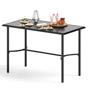 Phivilla Outdoor Patio Bar Table for 4-6, Counter Height Rectangle Bar Table with All Weather Metal Steel Frame Black for Outside, Yard, Garden and Deck