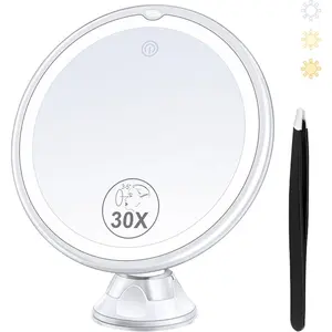 Magnifying Mirror with Light 30X, Lighted Makeup Mirror 30X for Precision Makeup, 3 Color Modes and Adjustable Brightness, 360 °   Swivel Magnifying Mirror Suction Cup for Bathroom Mirrors 8 Inches