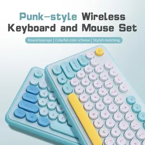 Punk-style wireless keyboard and mouse set with volume control, suitable for desktops, laptops, office and gaming use