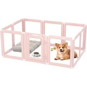 DIY Clear Acrylic Dog Playpen Indoor, Transparent Easy Cleansing Puppy Fence with Suction Cup, Easy-Assemble Indoor Whelping Crate for Small Puppies (23.6" H, 10PCS), Pink