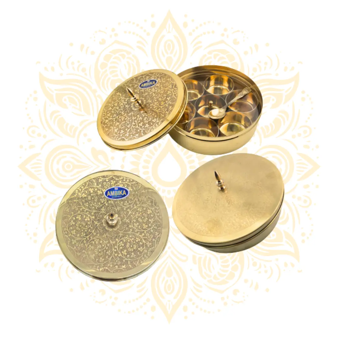Brass Spice Container Masala Dabba W/Spoon