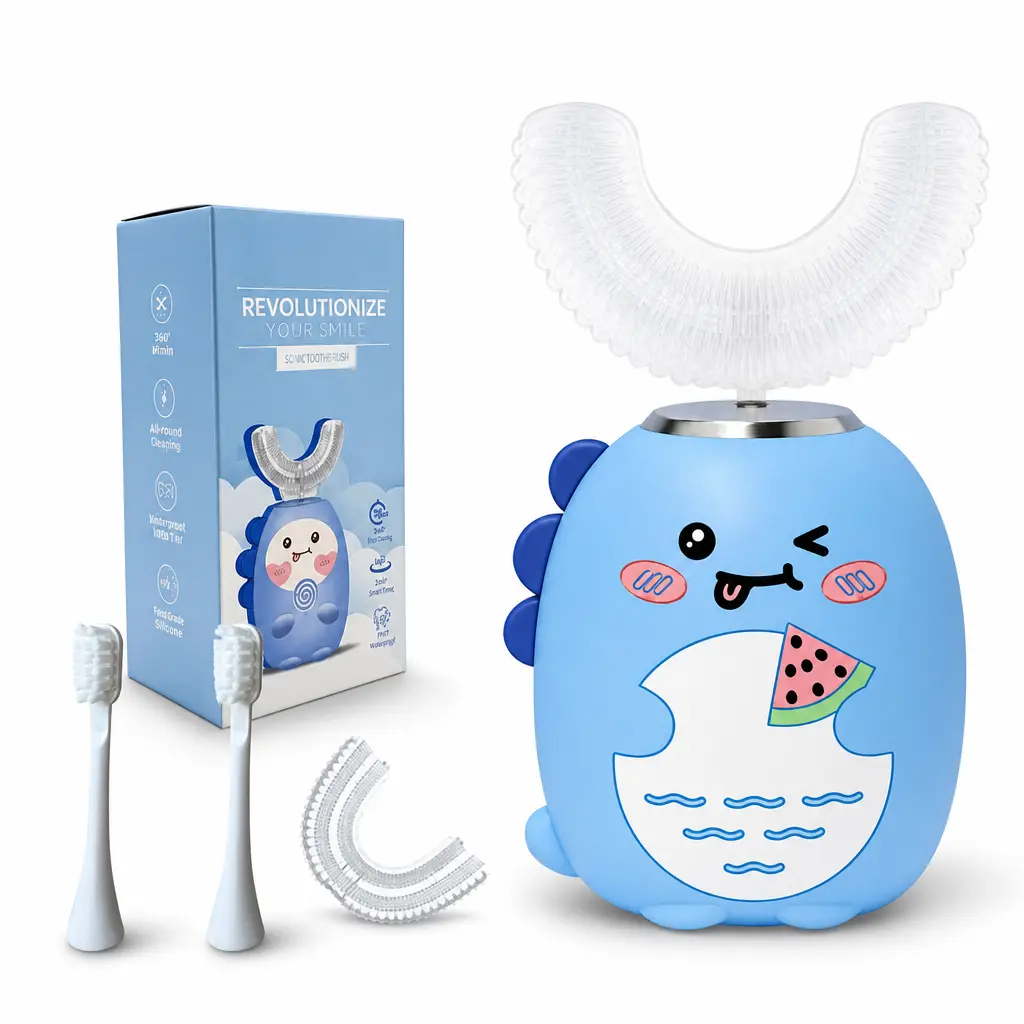 Kids Electric U-shaped toothbrush, food-grade silicone, BPA free, Children Rechargeable Sonic Toothbrush, with 4 brushes,3 cleaning modes, IPX7 waterproof, mouthwash dental mouth care soft soother Oral Sensitive unisex Cleansing electric toothbrush useful