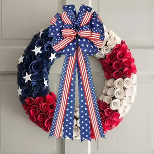 USA 250th Anniversary Patriotic Wire Edge Ribbon 5 Yards x 2.5 Inch, Independence Day Memorial Day Gift Wrap Bow Craft Decor, American Flag Star Stripes Design 4 Patterns Set for DIY Decoration 2026 Celebration