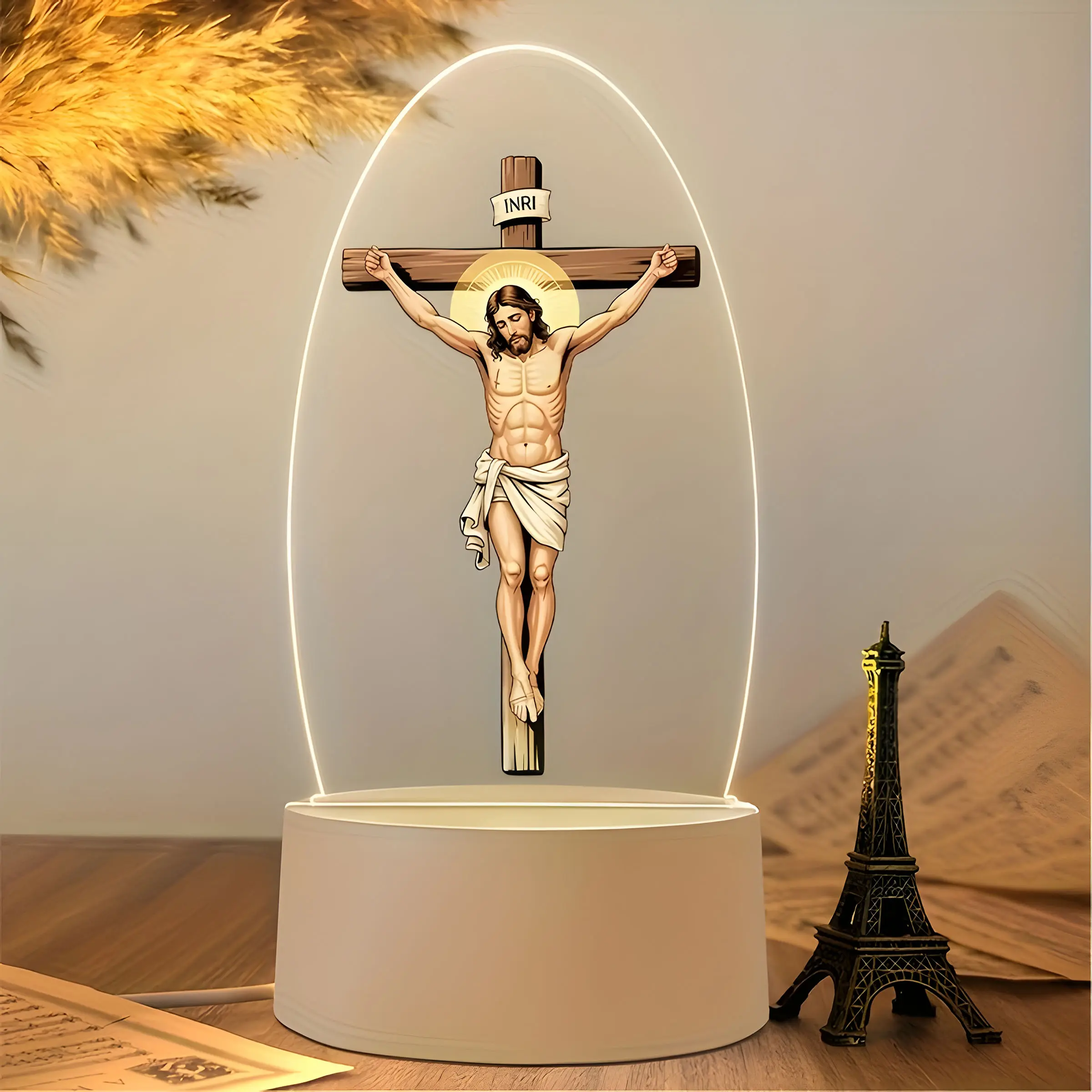 Jesus Cross Night Light LED Warm, USB Powered Religious Table Lamp, Elegant Christian Home Office Decor, Stylish Religious Decor, Easter & Good Friday Decoration, Religious Decorations, Room Decor