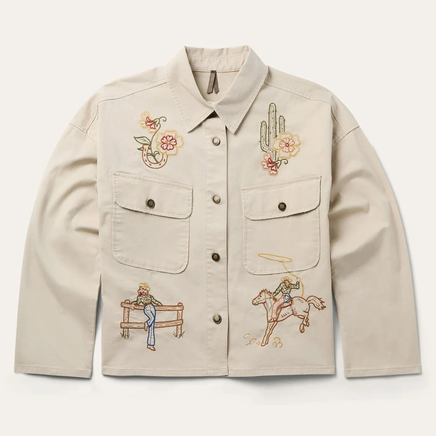 Stetson Women's Western Embroidered Shacket Coats, Casual Utility Top Made with Comfortable Cotton-Stretch Canvas, Rugged Style, Straight, Lady, Shirt, Western Elegance, Drop Shoulder, Elevated Casual, Button-Up, One Piece