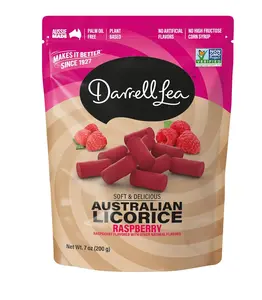 Darrell Lea Soft Australian Licorice, Non-GMO, No Palm Oil, Plant Based, No High Fructose Corn Syrup, Soft & Chewy Licorice Candy, Made in Australia, Raspberry (7 Ounce (Pack of 1))