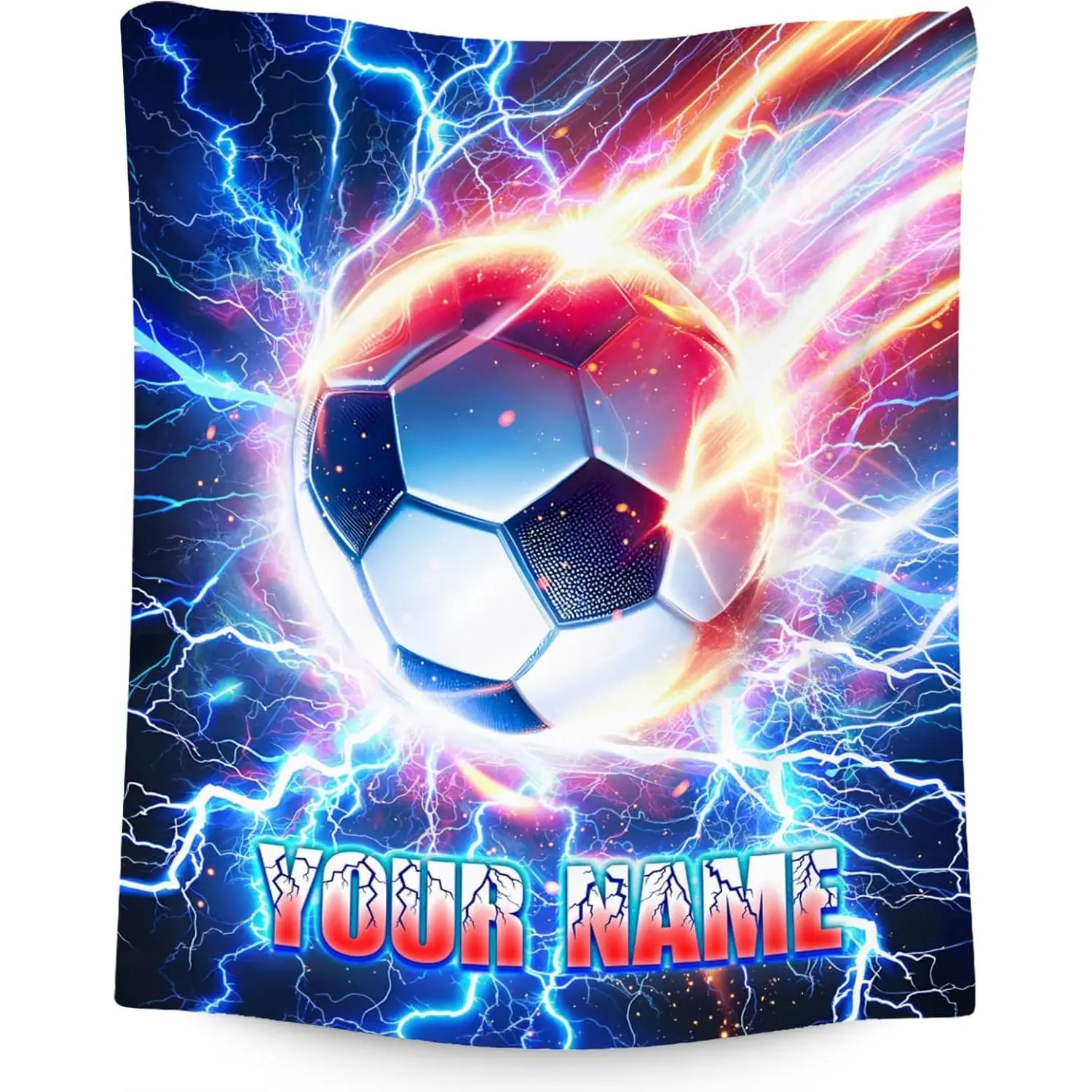 Customized Personalized Soccer Blanket - 100% Polyester Soft Plush Throw, 30x40in/50x60in/60x80in Sports Theme for Teens' Bedroom, Couch, Holiday/Birthday Family Boys' Gift