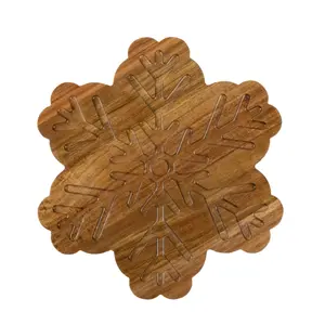 Holiday Time Acacia Wood Snowflake Board, Natural Wood Color, 12 W x 11.18 D x 0.59 H in
