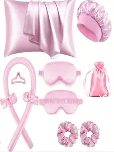 10-Piece Heatless Hair Styling Tool Set, Heatless Hair Curlers, Includes Silk Curling Rods, Pillowcases, Eye Masks, Perfect for Overnight Curls & Travel Use