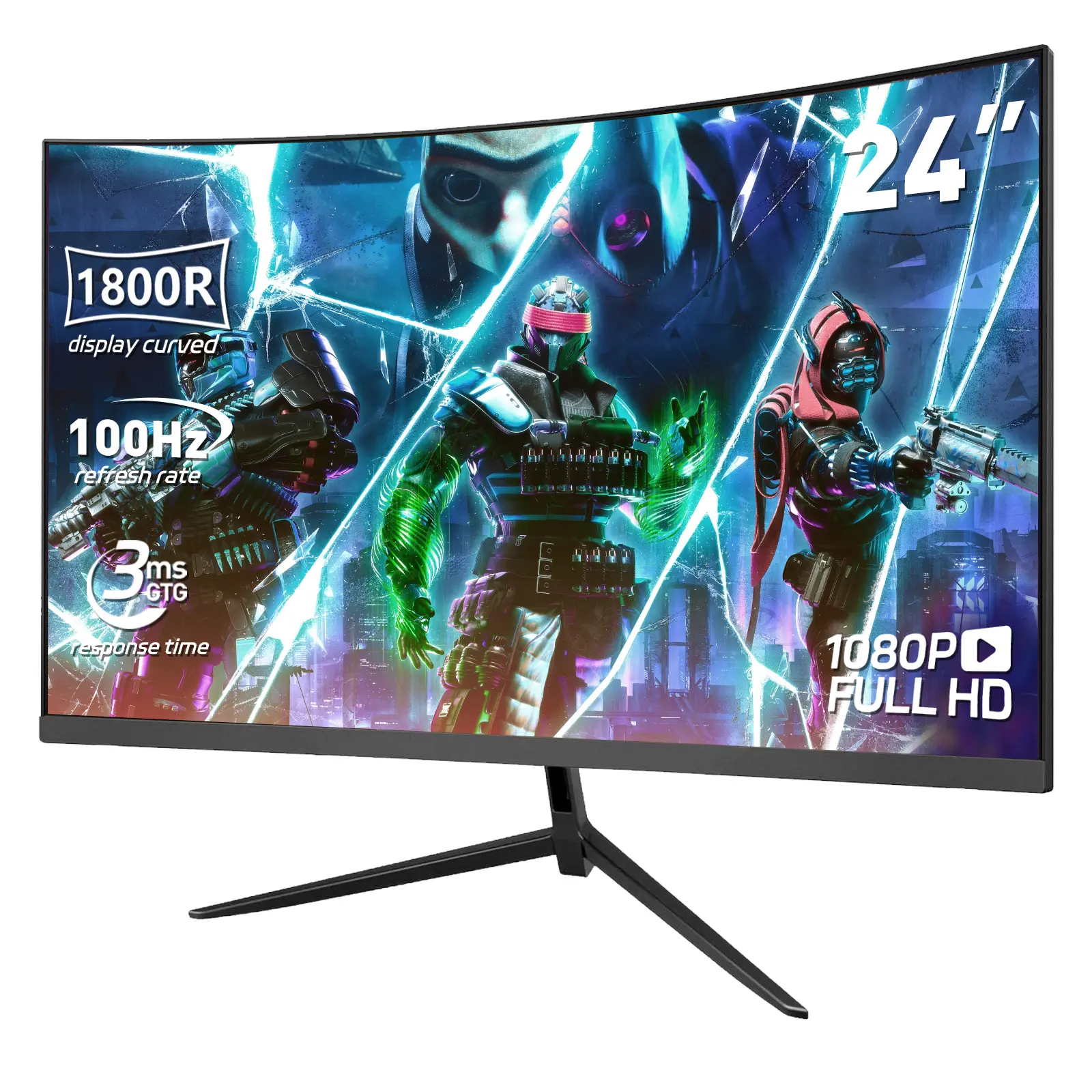 24" Curved FHD IPS Display Gaming Monitor Re-241KV4 - 100Hz Refresh, 1ms Response, FreeSync, Eye-Friendly, Ultra-Slim, HDMI & DP, Built-In Speakers, VESA Mount, for Gaming Setup & Office Desktop PC Monitors for Gaming (IPS Panel Included)