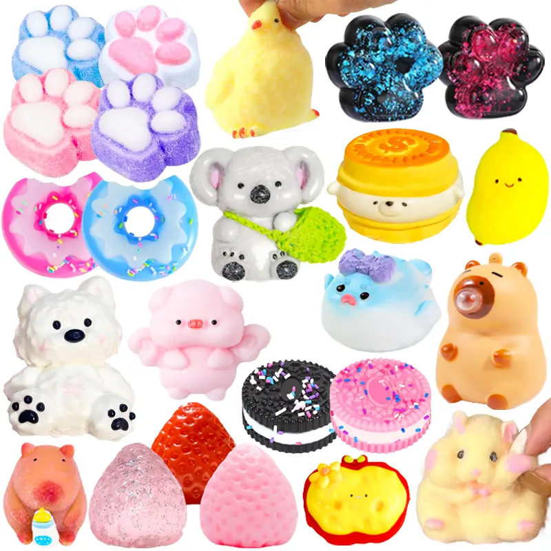 Decompression Squishy Toys, 5 Pcs Sensory Fidget Squishies with Adorable Animal & Fake Food Designs, Fidgets Gift for Toys for Grown Ups’ Birthdays