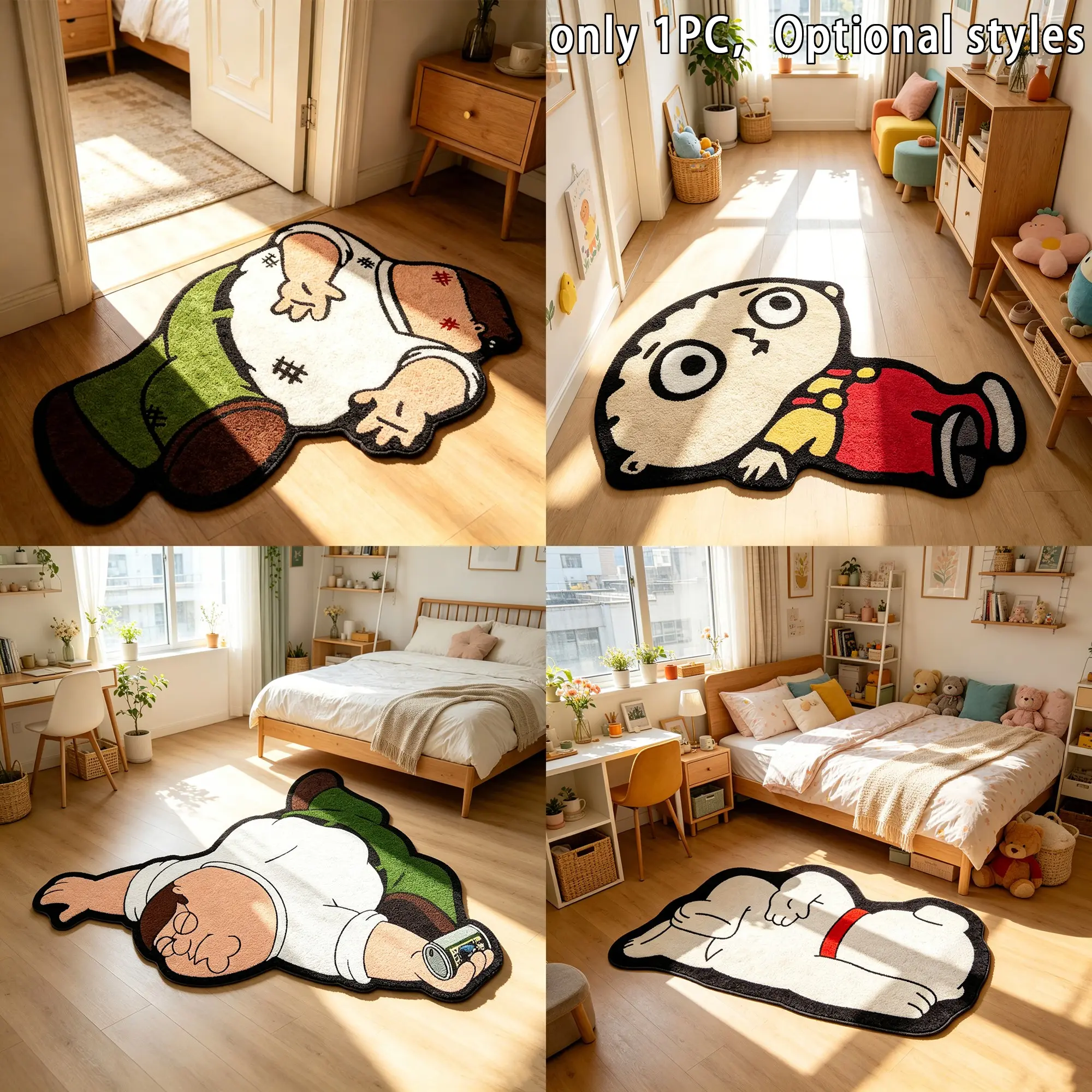 Cartoon Character Floor Mat, 1 Count Cute Soft Polyester Plush Rug, Non-Slip Washable Carpet for Living Room & Bedroom Decor Home Decor Rug, Cartoon Pattern Rug