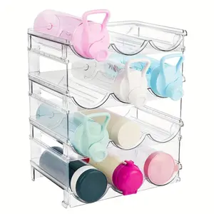 2/3/4-Pack Transparent Stackable Bottle & Wine Rack - Durable Plastic Space-Saving for Kitchen Cabinets, Shelves, Countertops, Ideal for Multiple Bottles, Cups, Jars (Easy Assembly), Kitchen Cabinet Organizer, Beverage Organizer & Storage