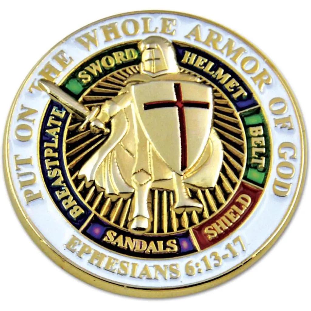Knights Templar Lapel Pin, 'Armor of God' 1-Inch Round Masonic Tie Tack for Freemasons - White & Gold Fashion Accessory for Hats & Jackets