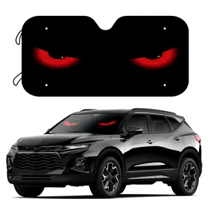 1pc Red Eyes Car Sun Shade for Windshield Blocks UV Rays Visor Protector Foldable Sun Shield with 4 Free Suction Cups Keeps Cool Beach Seaside Scenery Blackout Sunscreen Sunshade Sunshade Cover