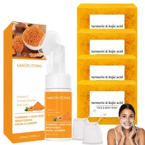 Turmeric Cleansing Mousse & Soap Set, 4 Counts Turmeric Cleansing Soap, Turmeric Face Soap, & 1 Count Facial Cleanser, Body Care Products for Men & Women, Turmeric Facial Wash