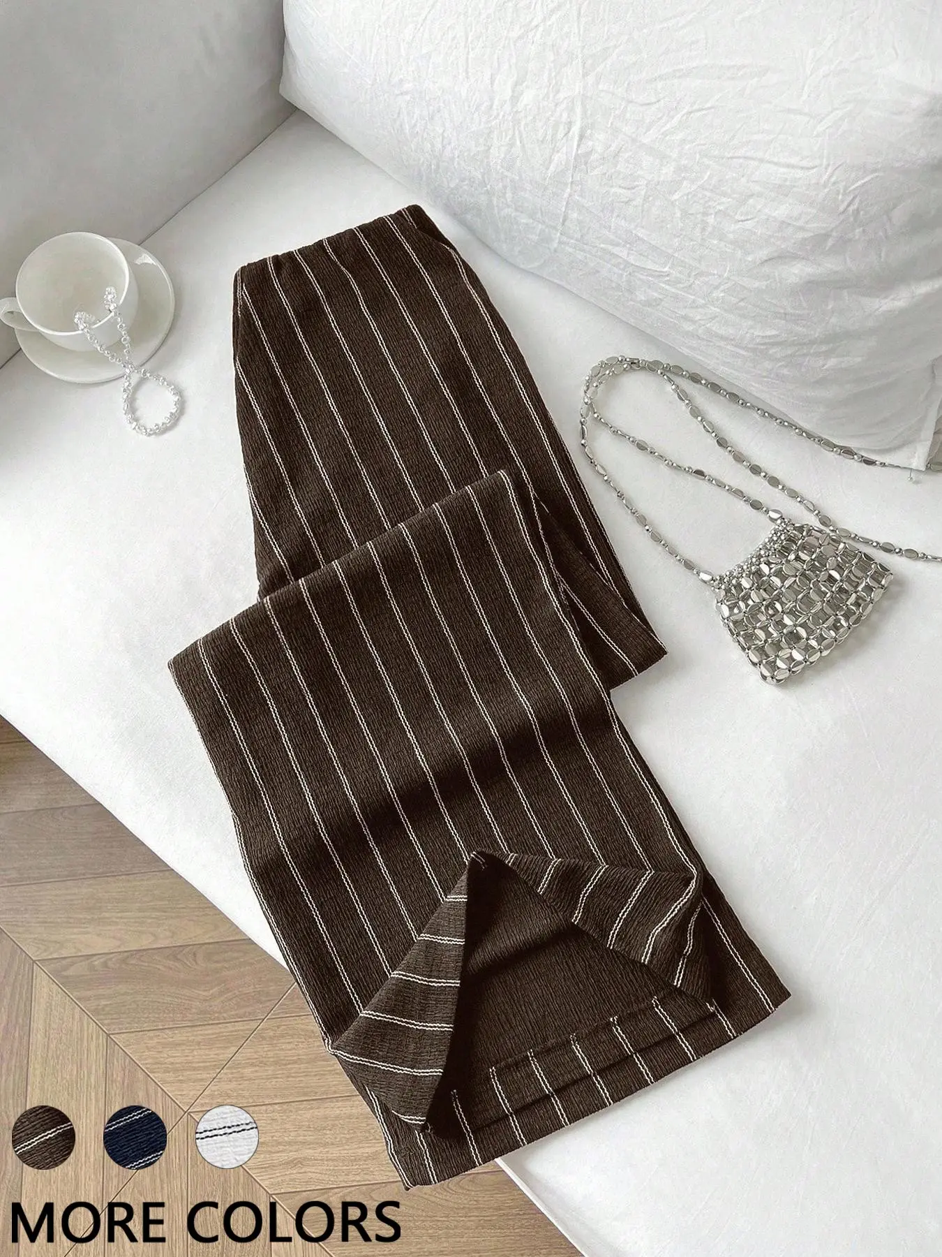 Women's High Waist Striped Wide Leg Loose Pants Bottoms, Anti-Wrinkle Vertical Stripe Trousers Elegant Style for Casual and Office Wear, Commuter Casual Pants, Flowy High Waisted