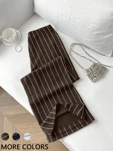 Women's High Waist Striped Wide Leg Loose Fit Business Casual Pants, Anti-Wrinkle Fabric, Elegant Vertical Stripe Design, Casual Office Commute Essential