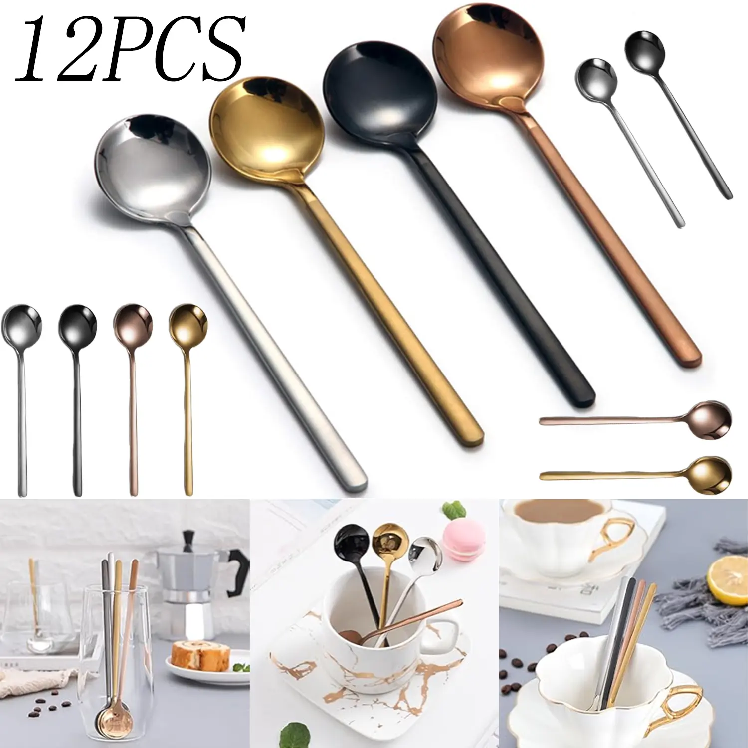 12 Pcs Stainless Steel Espresso Spoons Coffee Spoons Teaspoons 5.3 Inch Long Spoons Frosted Handle Soup for Coffee Ice Cream Ice Tea Kitchenware Cutlery Tableware Puddingtoyspoon Utensils Serving