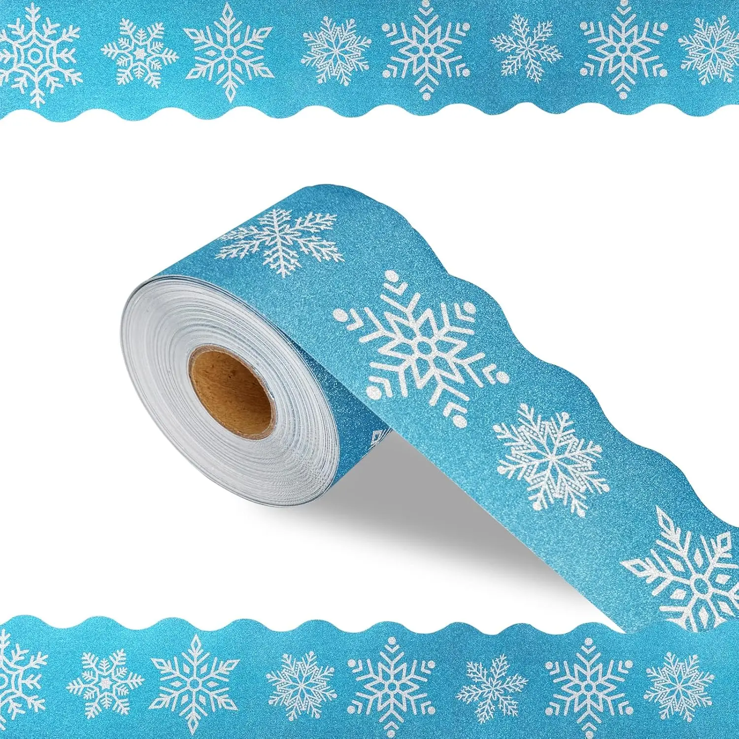 65 Feet Winter Snowflake Bulletin Board Borders, Shine Scalloped Borders Bulletin Board Border Decorative,Snowflake Rolled Border Trim，for Classroom Decoration Strips Chalkboard Wall Decor