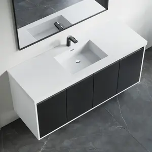 Dowell 60" Wall-Mounted or Freestanding Bathroom Vanity Set – White Assembled Vanity Base with 4 Soft-Close Doors & White Resin Single Basin Sink - 057 60 Series