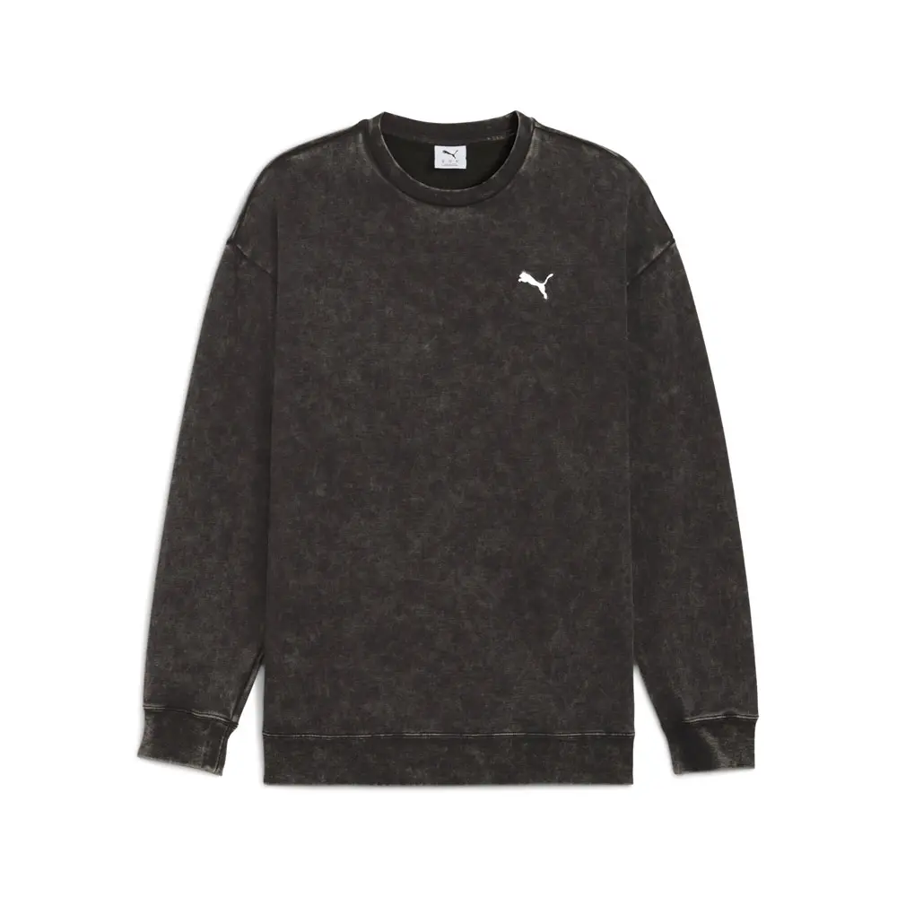 PUMA Mens Elevated Essentials Acid Wash Crew Neck Fleece Sweatshirt Casual - Black