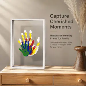 Transparent Wooden Handprint Memory Frame, DIY Baby & Family Keepsake Art, Floating Display for Cherished Moments, Perfect Gift for Birthdays, Anniversaries & Baby Showers