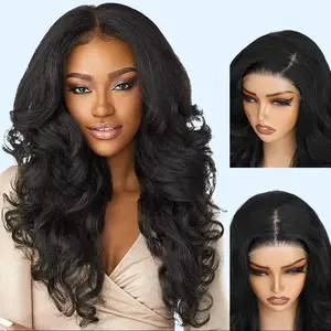 Auvzy 4X6 Glueless Lace Front Wig Yaki Body Wave Synthetic Wig Pre Plucked Hairline 24inch Natural Density 3D Dome Cap Beginner Friendly Vacation Hair For TikTokShopBlackFriday