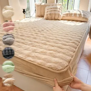 Luxury Faux Rabbit Fur Bedding Set – Soft & Warm Fitted Bed Sheets with Pillowcase, Solid Color 1-Piece Bed Set, All-Season Use, Ideal for Bedroom, Dorm, Sofa, Guest Room, Perfect Christmas Holiday Gift