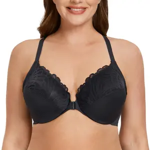 MELENECA Women's Racerback Front Closure Full Coverage Unlined Plus Size Underwire  bras