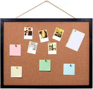 Black Cork Board Bulletin Board, 14.6"X 11", Oak Wood Finish Frame, Wall Mounted for Office, Home and School (Pins, Eye Bolts, gaskets, Screws)