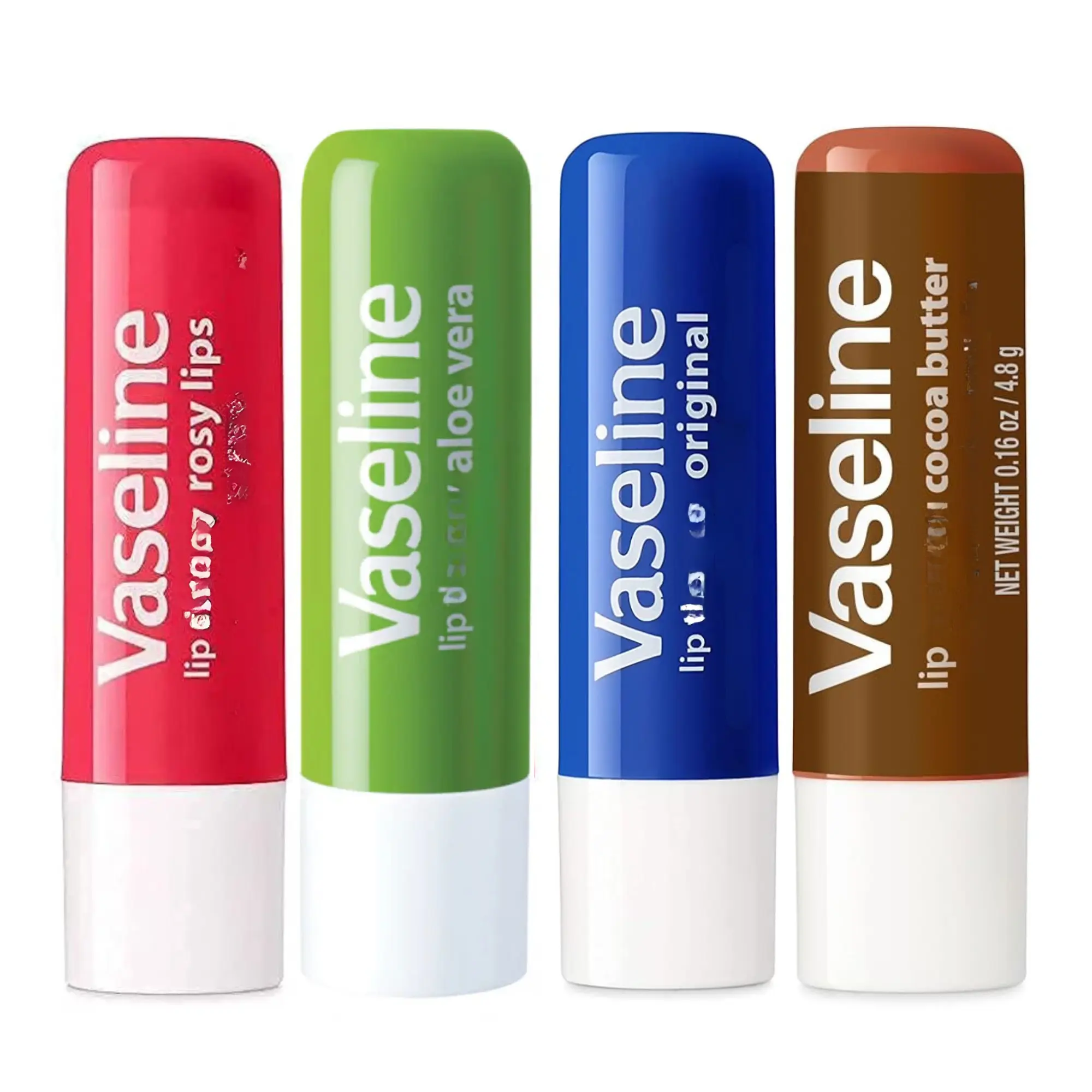Vaseline Lip Therapy Assorted Flavors Set Original Rosy CoCo Butter Aloe Fresh With Petroleum Jelly 0.16oz/4.8g each