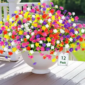 Outdoor artificial flowers, 12 counts, resistant to UV rays, Artificial Flowers For Outside, for hanging flowers on the front porch in spring and for indoor use in garden windows, interior decoration