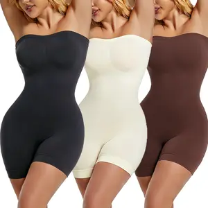 Strapless Shapewear Bodysuit Tummy Control Shapewear Seam-less Full Body Shaper with Removable Straps Yoga Fitness Bodysuit Soft Stretchy Compression Corset