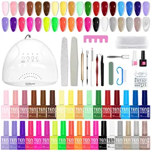 Tencoco 51 Pcs Gel Nail Polish Kit 35 Colors with Crystal Cat Eye Nail Art Tools Set UV Light Translucent Glossy Formula Perfect Gift for Women Manicure