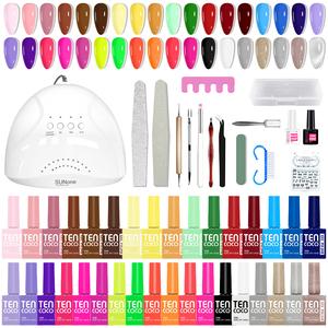Tencoco 51 Pcs Gel Nail Polish Kit 35 Colors with Crystal Cat Eye Nail Art Tools Set UV Light Translucent Glossy Formula Perfect Gift for Women Manicure SummerVibes