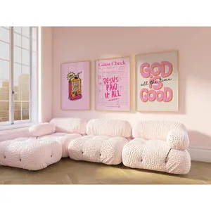 Set of 3 Christian   Jesus  Bible Verse   Scripture   Jesus   Bible Verse  Pink Room Decor Retro   wall art big