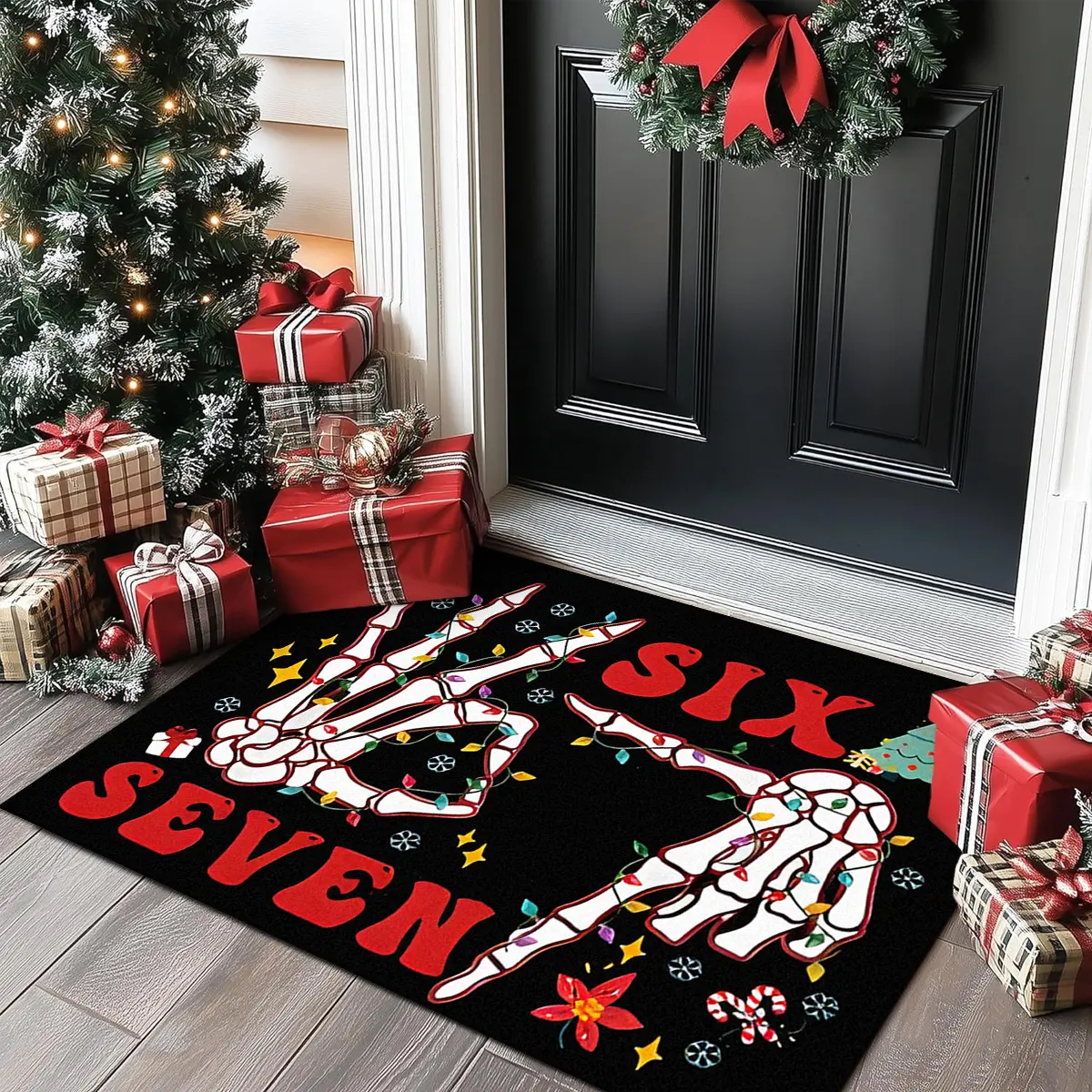 Six seven rug, 67 Hand Gesture Skull Doormat, 1pc Soft and comfortable area rug, Decorative rug, artistic home decor mat, Christmas gift, versatile for bathroom, living room, bedroom, kitchen, etc.