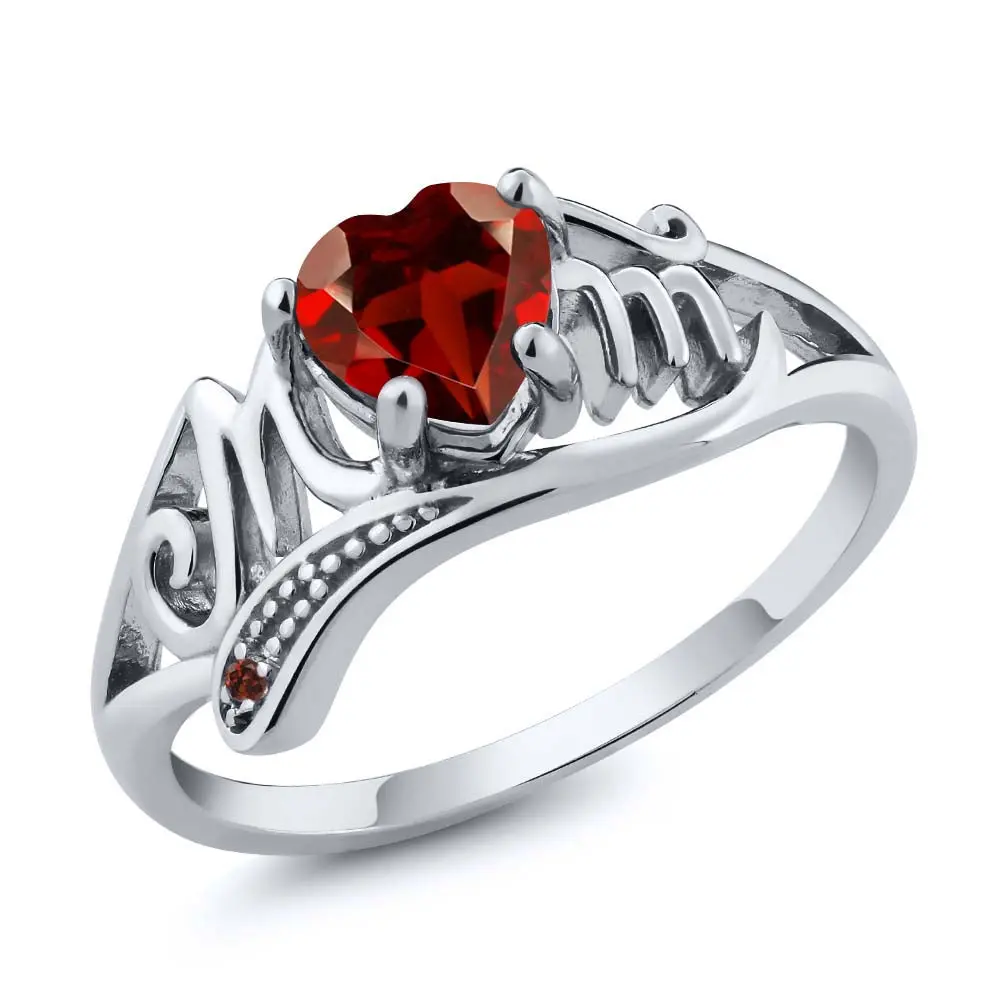 Mother's Day MOM Ring For Women | 925 Sterling Silver | 6MM Heart Shape Gemstone Birthstone | Available in Size 5 to 9