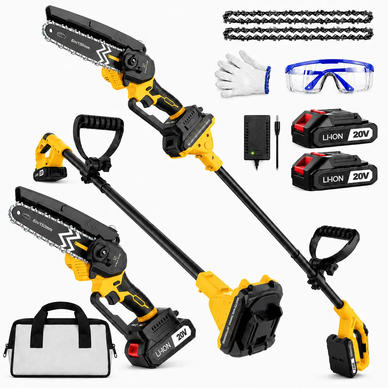 Cordless Pole Saw 2 in 1, Handheld Mini Chainsaw with Extendable Pole,Battery Powered，Extendable Pole for    aerial work  ，Tree Branch Cutter Battery Powered Tree Branch Cutter,Mini Chainsaw，6 Inch Pruning Chainsaw for Yard Garden Trimming great holiday