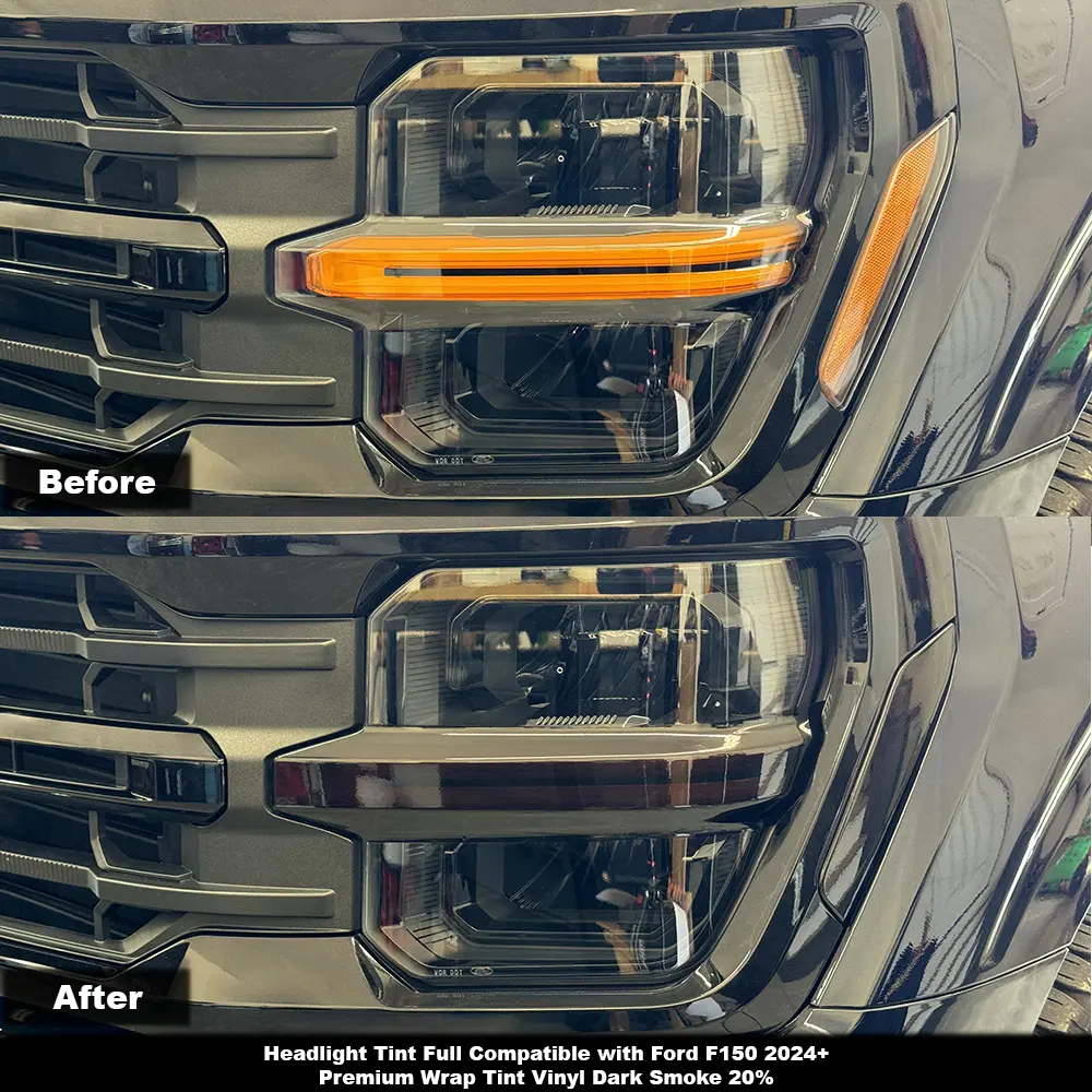 Crux Motorsports Headlight Full Tint Dark Smoke 20% for Ford F150 2024+ Car Truck Decal Car Wrap Vinyl Precision Fit Die Cut Air Release Technology