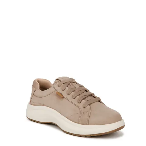 Dr. Scholl's Women's Casual Low Top Lace-Up Leather Trainers - Medium & Wide Width, Flexible, Cushioned Support, Heel Pain Relief, Stretch Ties, Recycled Plastic Bottle-Made, Walking Shoes, Plantar Fasciitis Relief, Environmentally Preferred Packaging