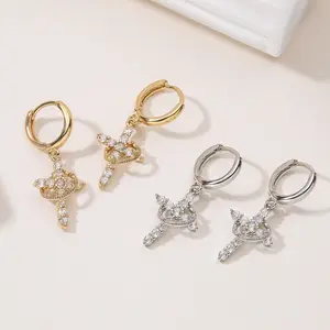 Hot Sell Cross Drop Earrings For Women ,Stylish High Quality Cubic Zirconia Earrings Female Party Jewelry