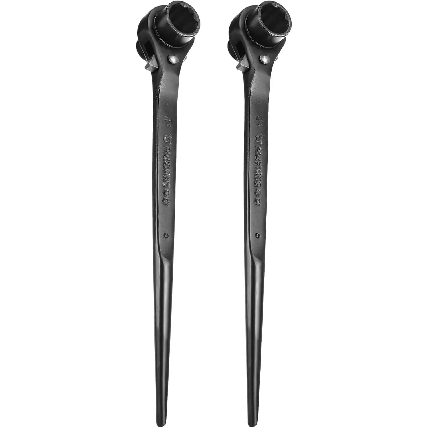 2pcs Scaffolding Podger Ratchet Wrench 19mm x 21mm CR-V 12 Point Double Ended Socket Ratcheting Podger Scaffold Spud Spanner Tool for Auto Repair Mechanical Maintenance, Black