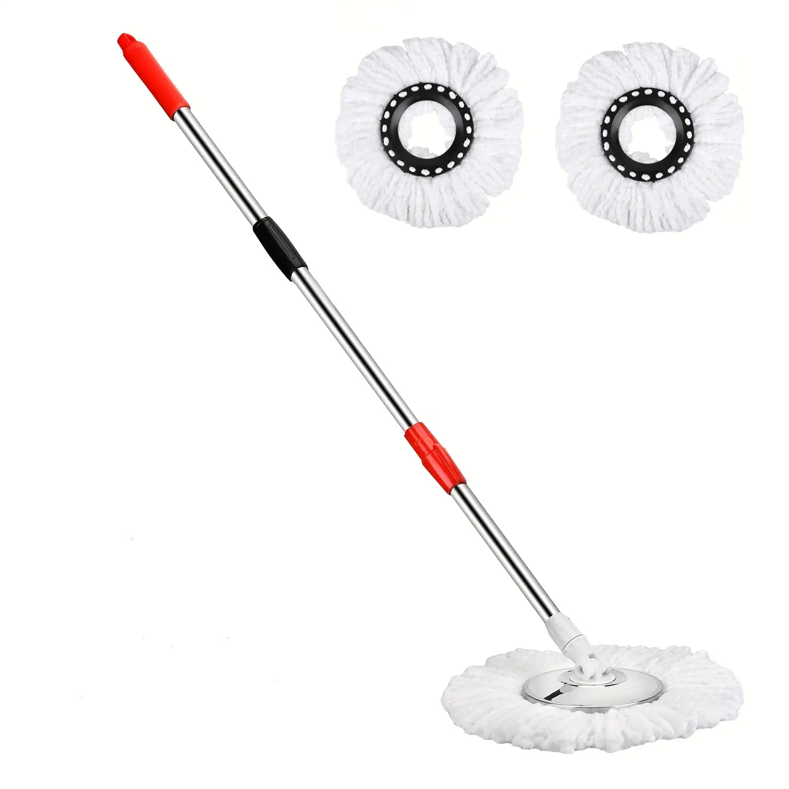 Mop with 2 Microfiber Mop Replacement Heads, Adjustable Handle for Floor Cleaning