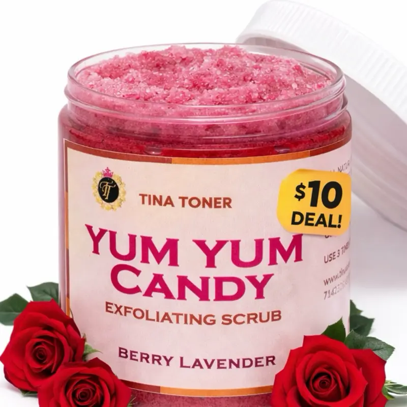 TINA TONER – Yum Yum Candy Exfoliating Scrub (Berry Lavender) – 8oz   Special  deal for Valentine Scented Smooth