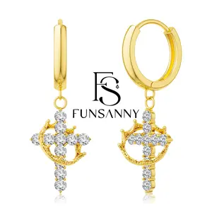 FUNSANNY Gold Crown Cross Earrings Chain Earrings 3/4 Pairs Dangling Delicate SL/GD Hoop Earrings Set Hypoallergenic for Christmas