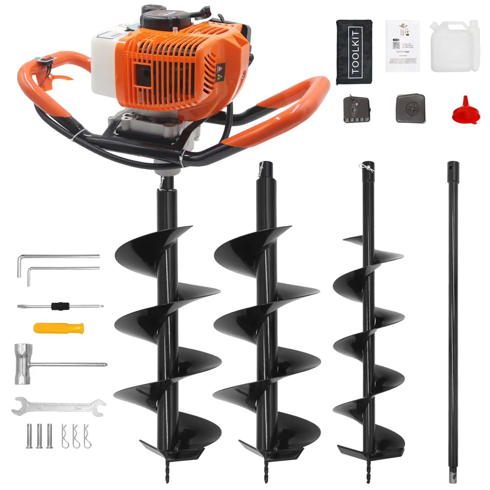 Auger Post Hole Digger, 2 Stroke Gas Powered Earth Post Hole Digger with Auger Drill Bits + Extension Rods for Farm Garden Plant