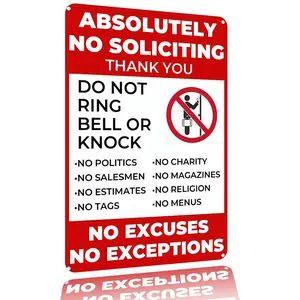 Absolutely No Soliciting Sign, 8" x 12" Do Not Ring Bell No Excuses No Exceptions Metal Sign for House Business